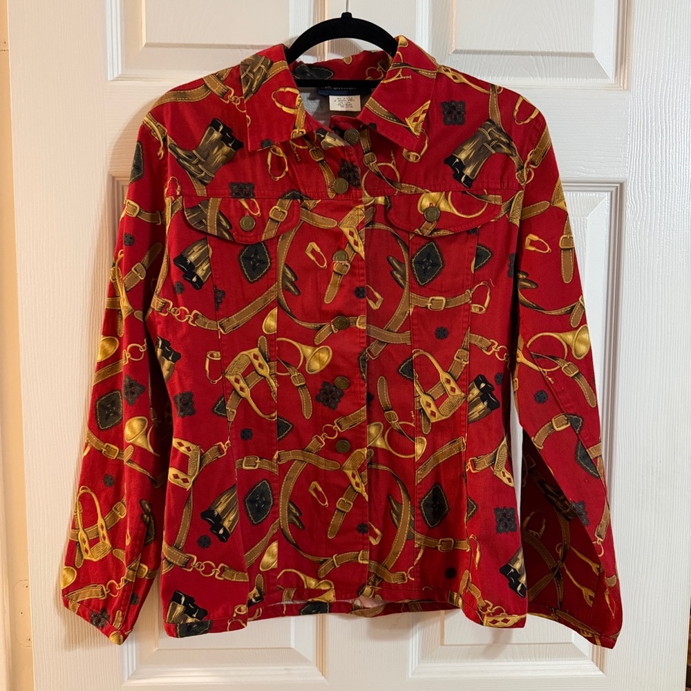 Breeches Vintage Red and Gold Equestrian Patterned Long Sleeve Jacket